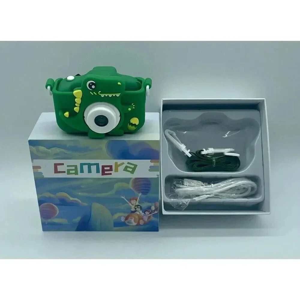 Kids Dinosaur 1080P HD Selfie Digital Video Camera Ages 3-9 Green Rechargeable